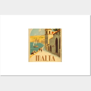 Malta Streetscape Vintage Travel Art Poster Posters and Art